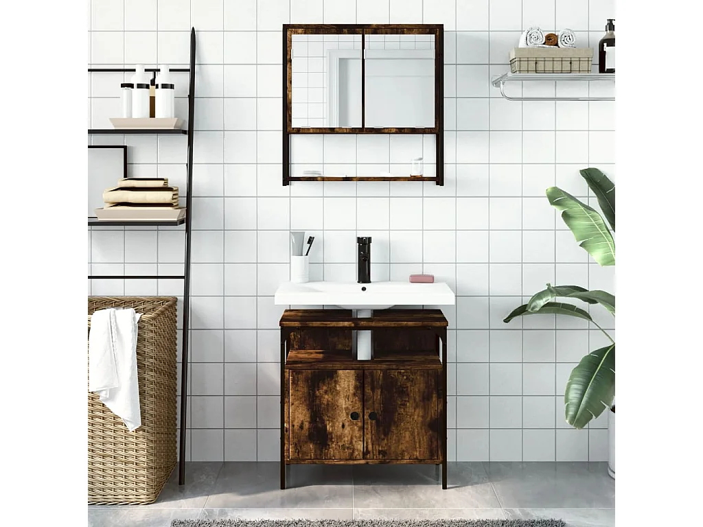 Ensemble de meubles de salle de bain 2 pcs Chêne fumé