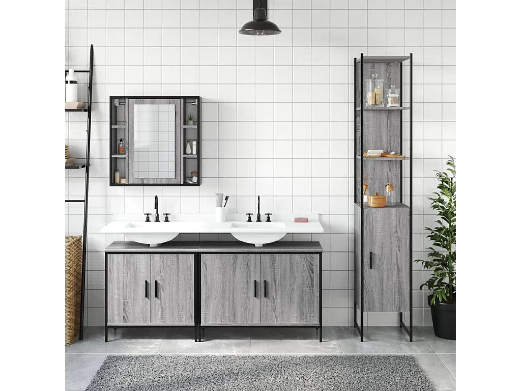 Ensemble d'armoires de salle de bain 4 pcs sonoma gris