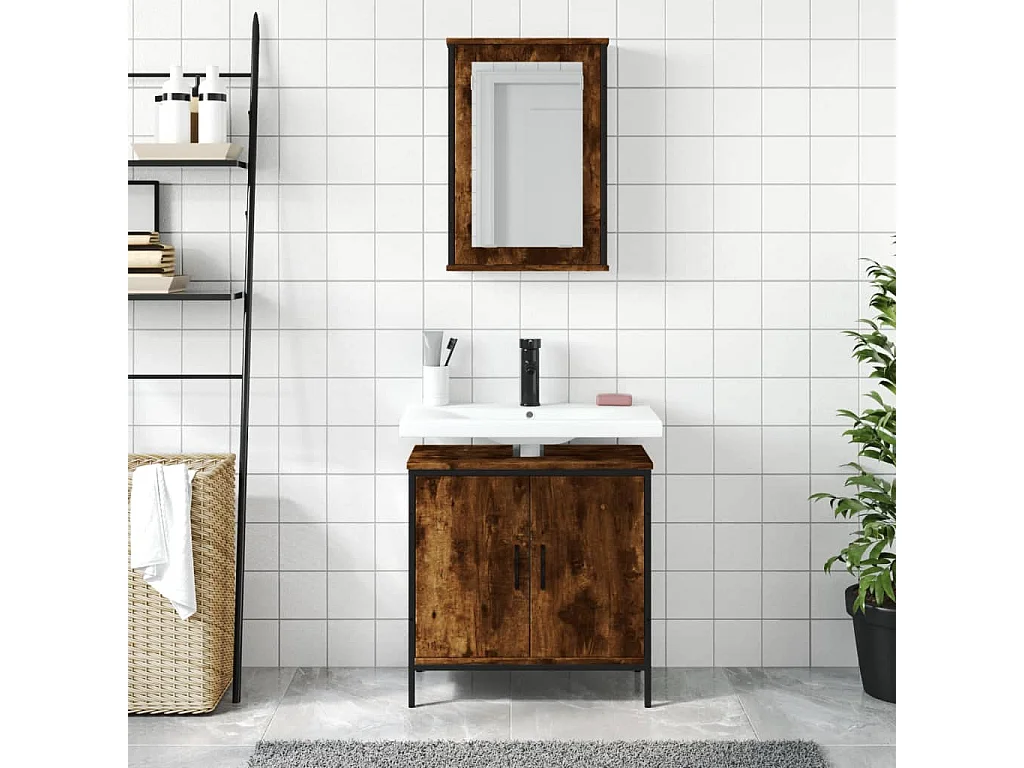 Ensemble de meubles de salle de bain 2 pcs Chêne fumé