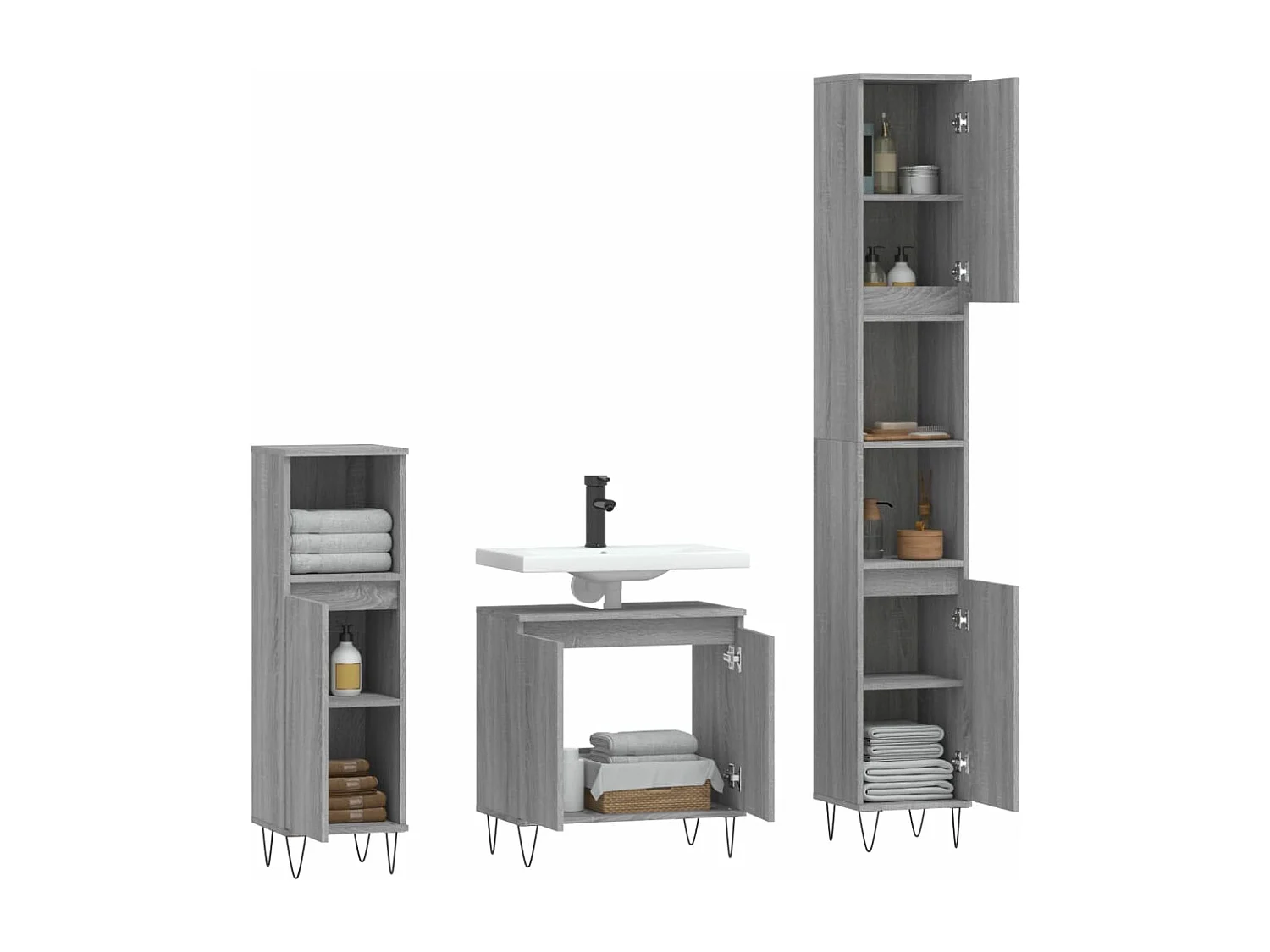 Ensemble d'armoires de salle de bain 3 pcs sonoma gris