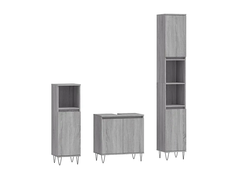 Ensemble d'armoires de salle de bain 3 pcs sonoma gris