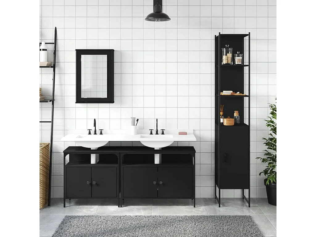 Ensemble de meubles salle de bain 4 pcs noir bois d'ingénierie