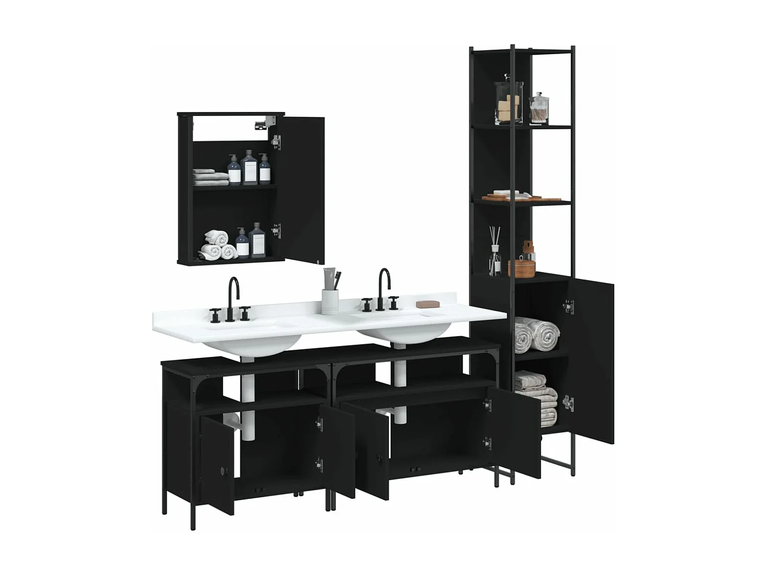 Ensemble de meubles salle de bain 4 pcs noir bois d'ingénierie