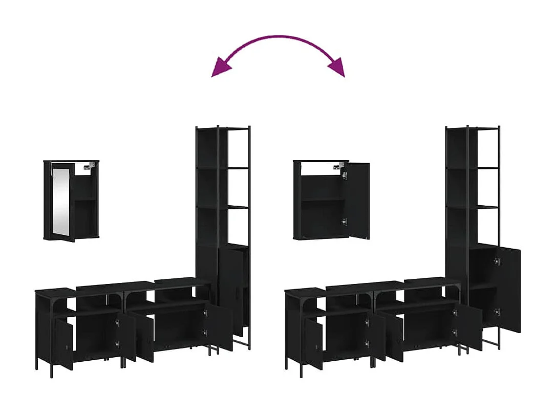 Ensemble de meubles salle de bain 4 pcs noir bois d'ingénierie