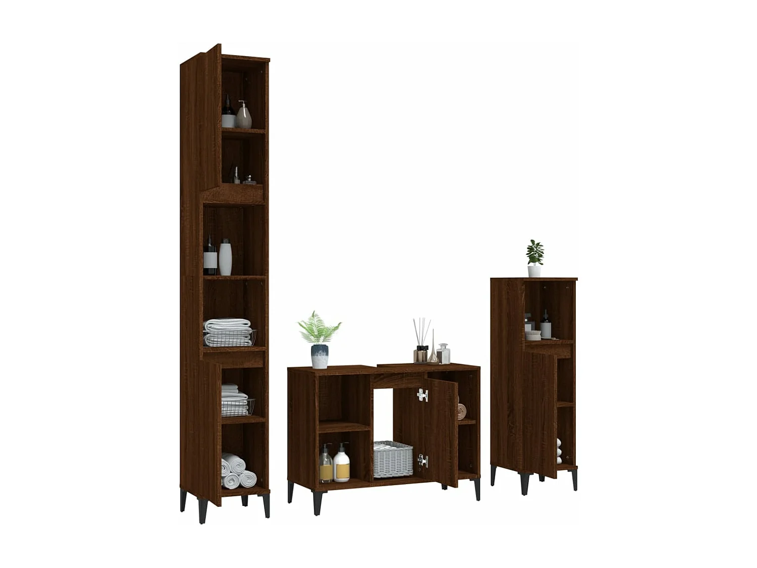 Ensemble de meubles de salle de bain 3 pcs Chêne marron