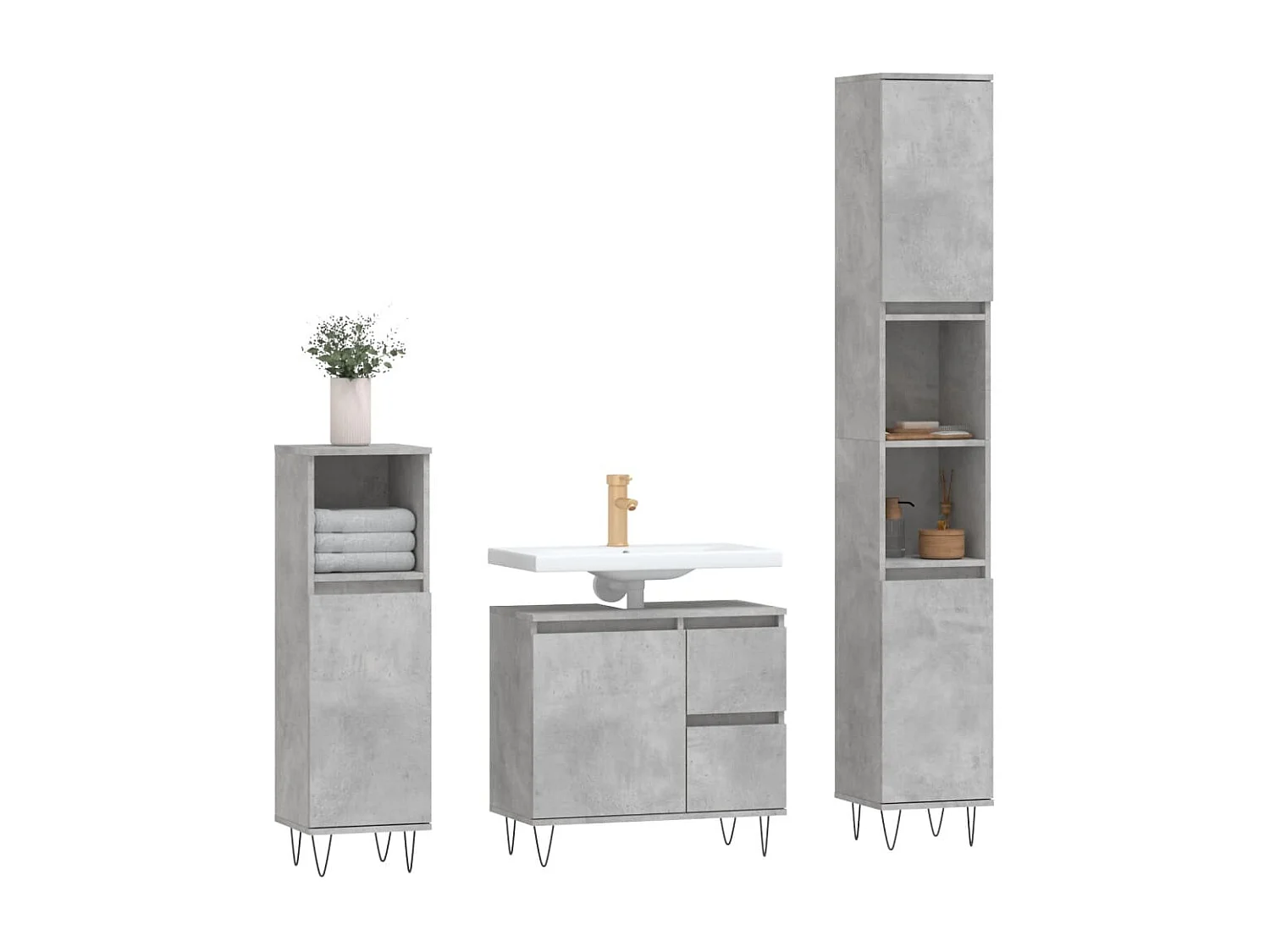 Ensemble de meubles de salle de bain 3 pcs gris béton