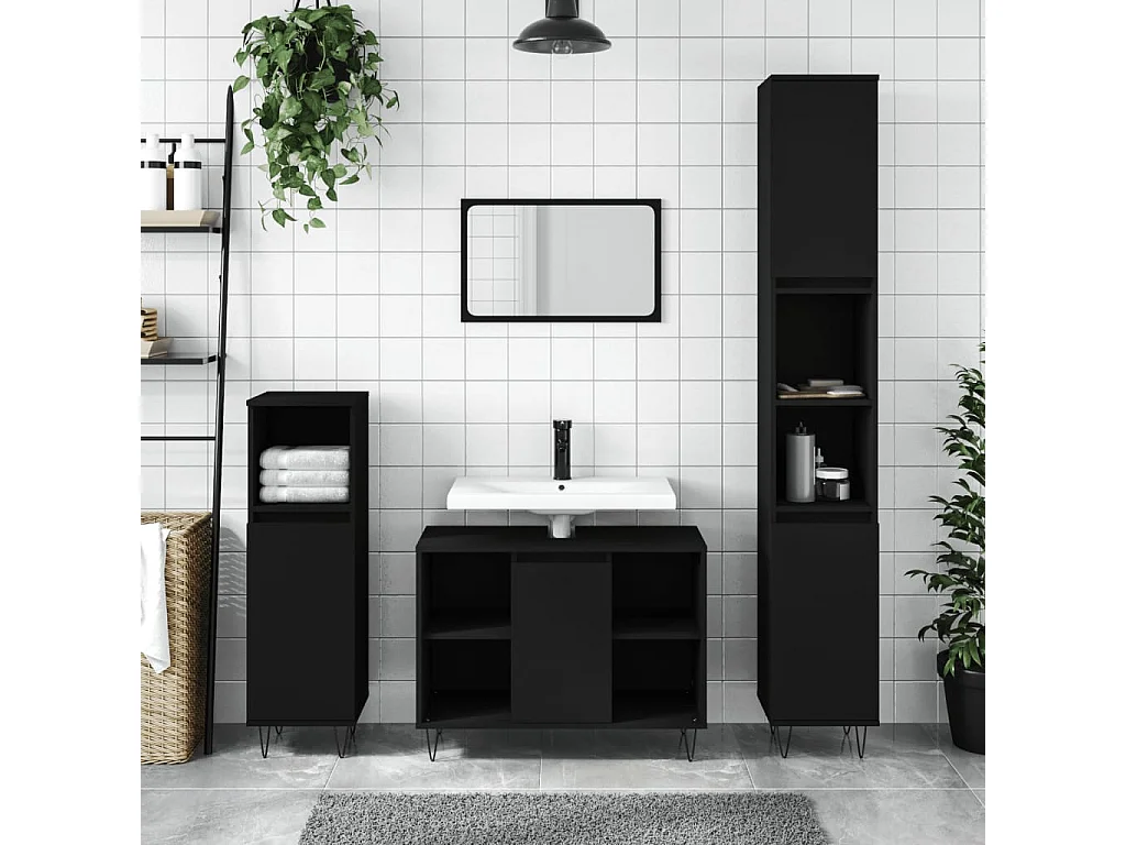 Ensemble de meubles salle de bain 3 pcs noir bois d'ingénierie