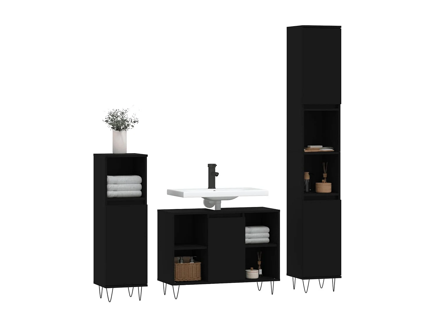 Ensemble de meubles salle de bain 3 pcs noir bois d'ingénierie