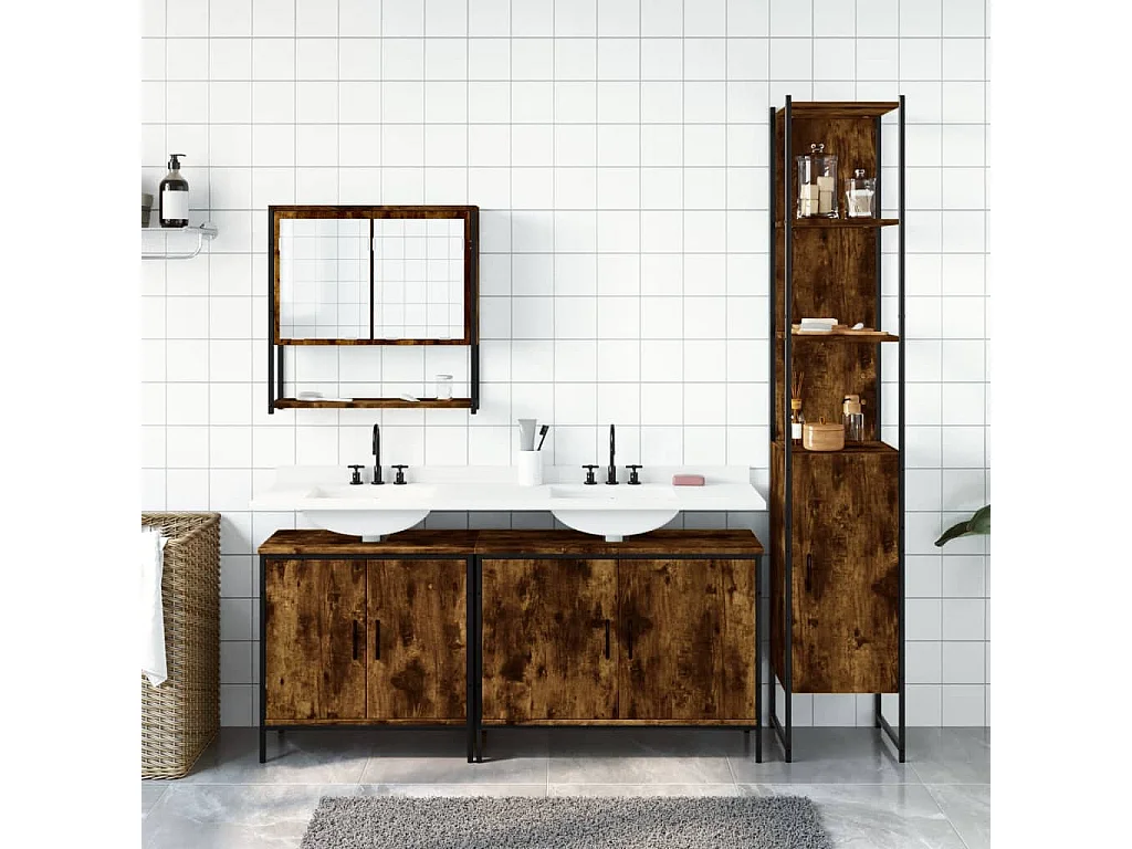 Ensemble de meubles de salle de bain 4 pcs Chêne fumé Bois