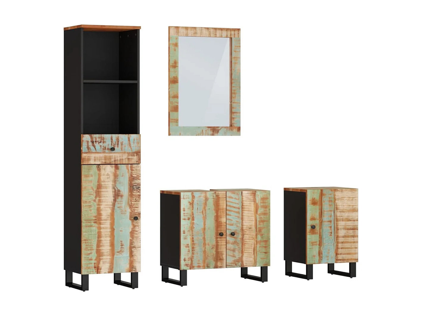 vidaXL Conjunto de muebles de baño 4 piezas madera maciza reciclada Multicolor