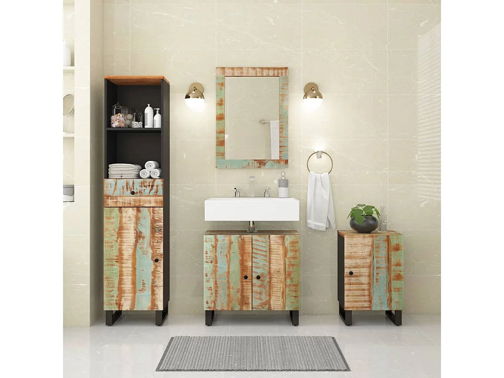 vidaXL Conjunto de muebles de baño 4 piezas madera maciza reciclada Multicolor