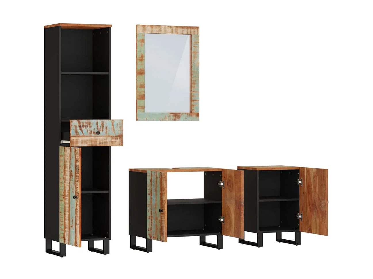 vidaXL Conjunto de muebles de baño 4 piezas madera maciza reciclada Multicolor