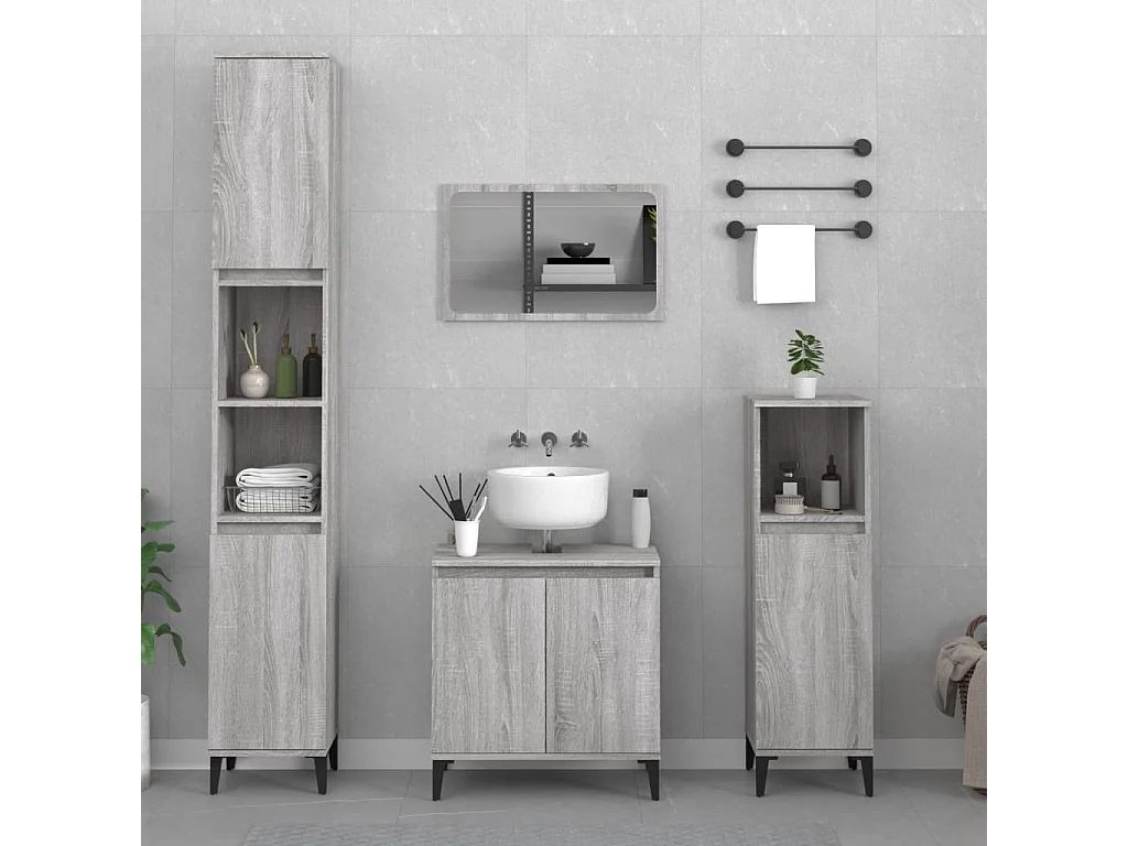 Ensemble de meubles de salle de bain 3 pcs Sonoma gris