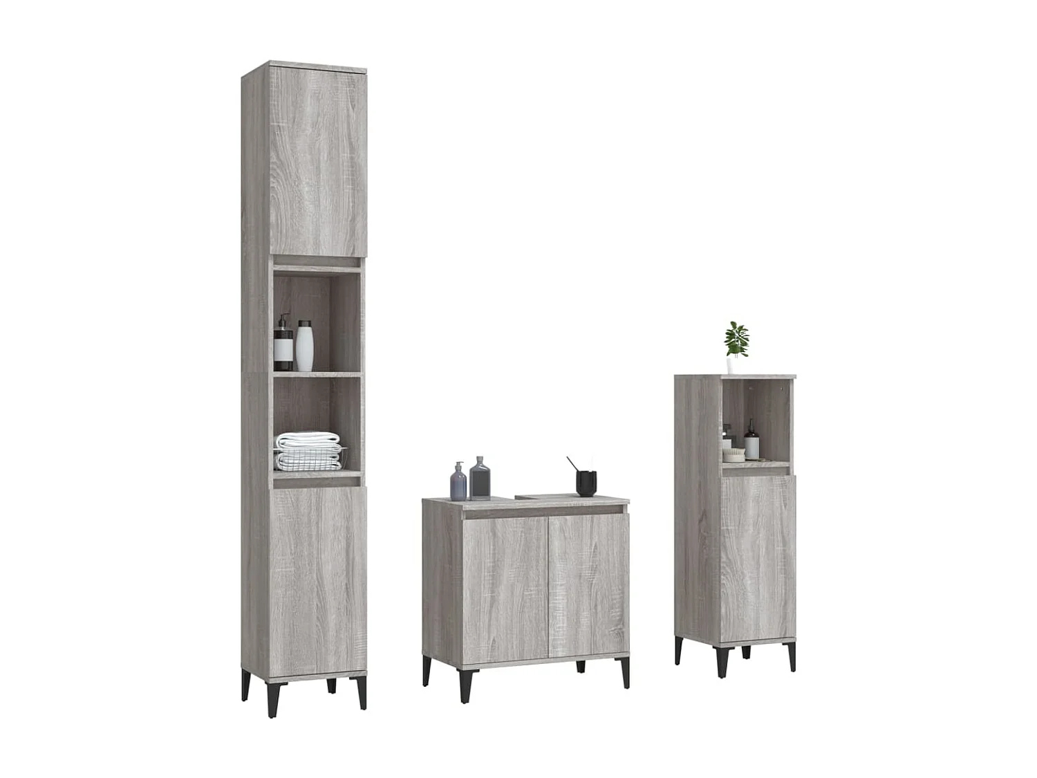 Ensemble de meubles de salle de bain 3 pcs Sonoma gris