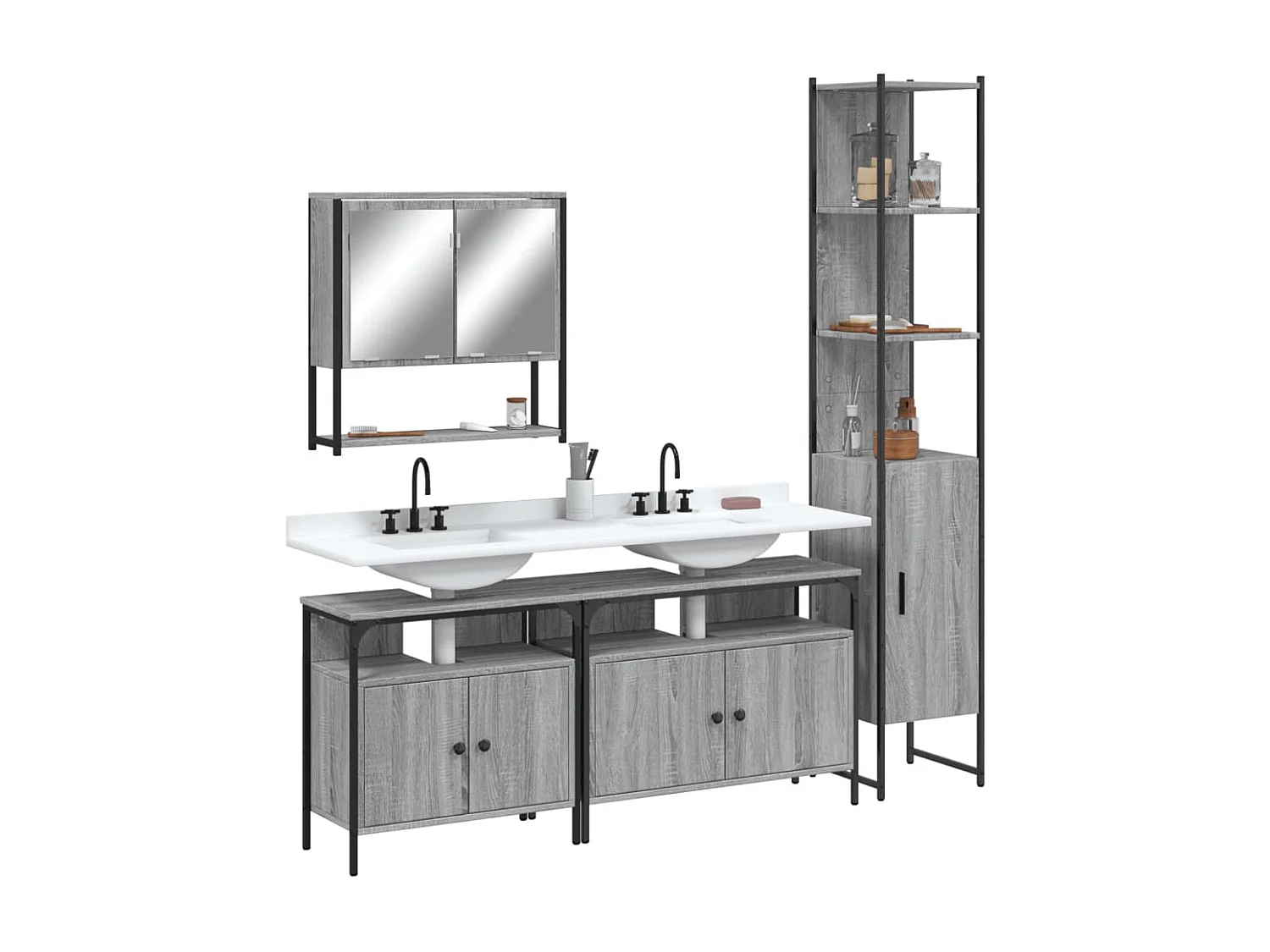 Ensemble de meubles de salle de bain 4 pcs Sonoma gris