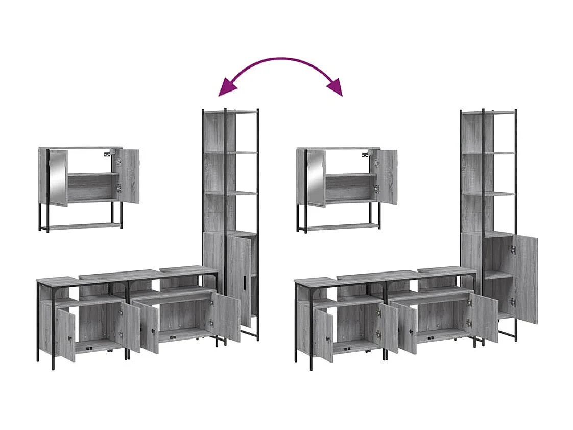 Ensemble de meubles de salle de bain 4 pcs Sonoma gris