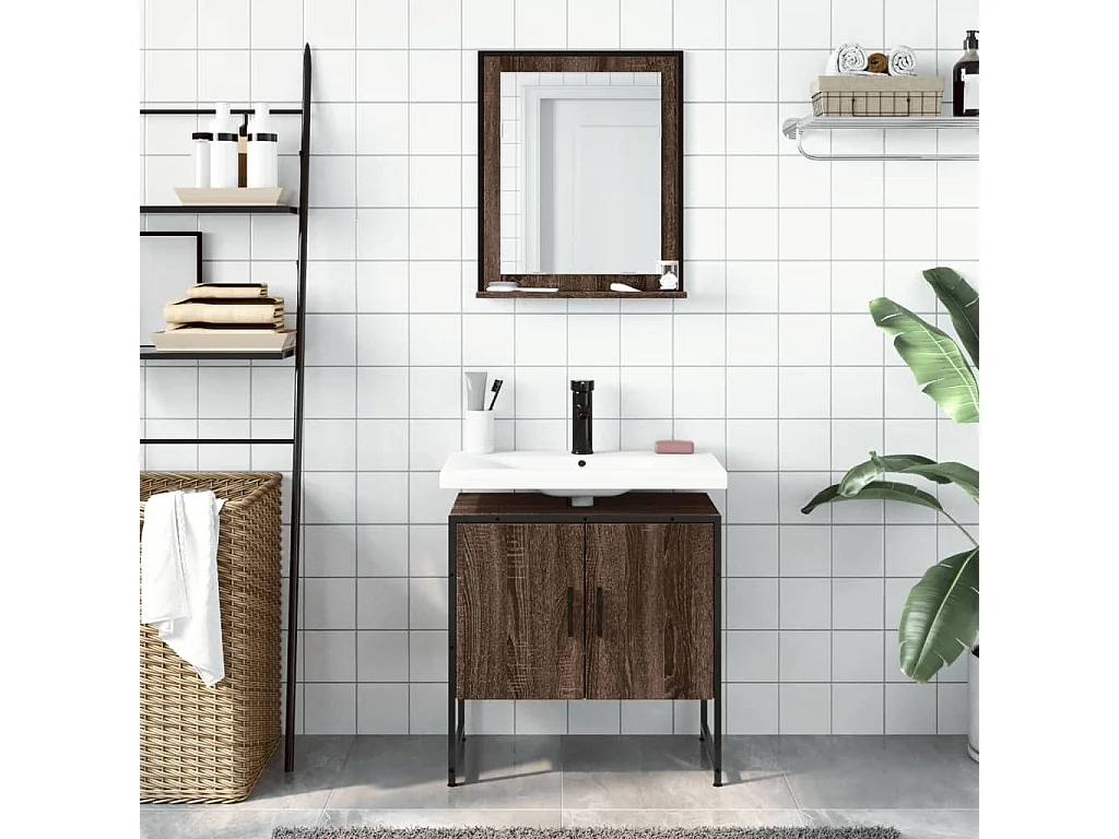 Ensemble d'armoires de salle de bain 2 pcs chêne marron