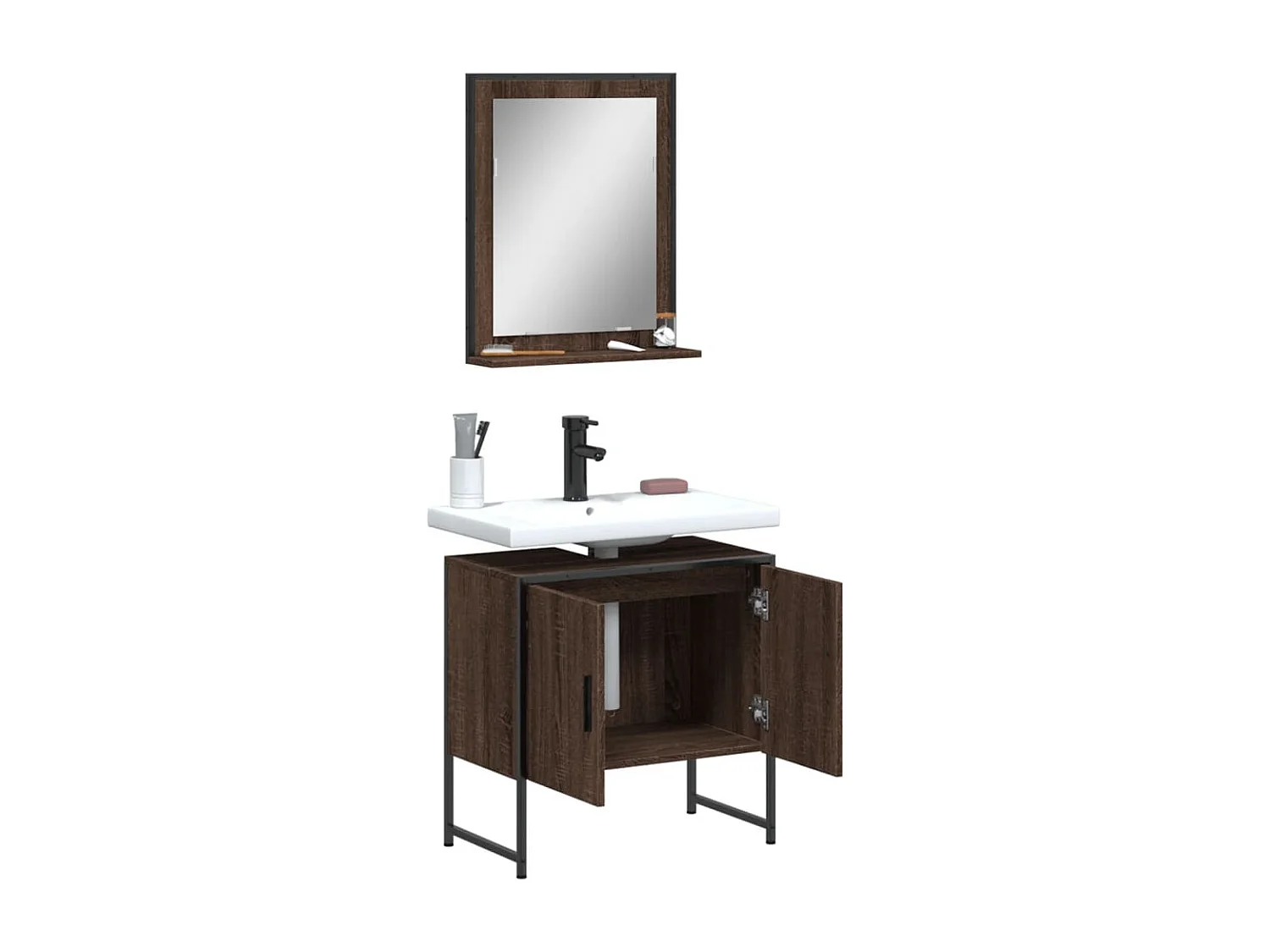 Ensemble d'armoires de salle de bain 2 pcs chêne marron