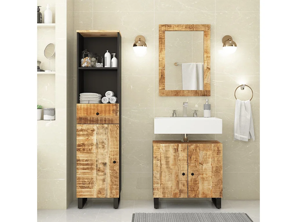 Ensemble de meubles de salle de bain 3 pcs bois manguier massif