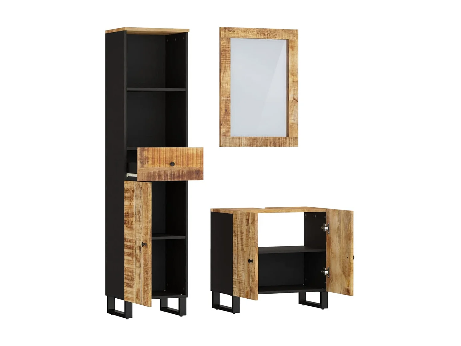 Ensemble de meubles de salle de bain 3 pcs bois manguier massif