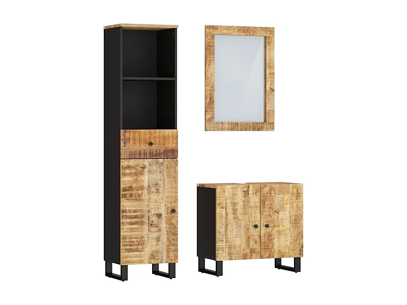 Ensemble de meubles de salle de bain 3 pcs bois manguier massif