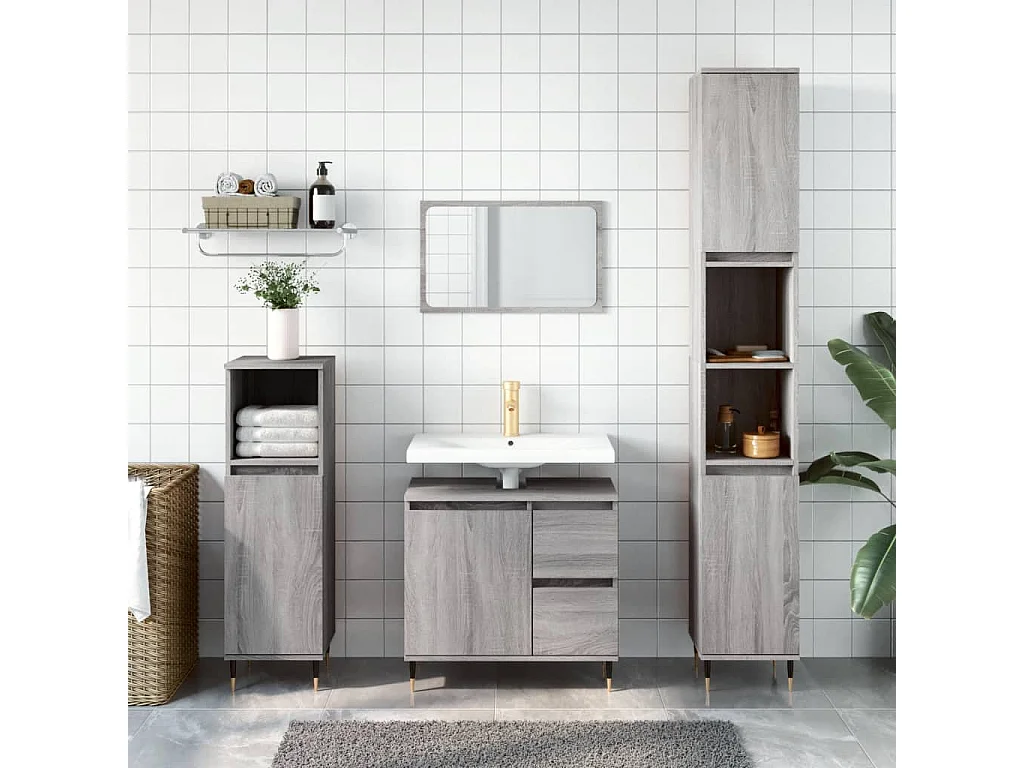 Ensemble de meubles de salle de bain 3 pcs Sonoma gris