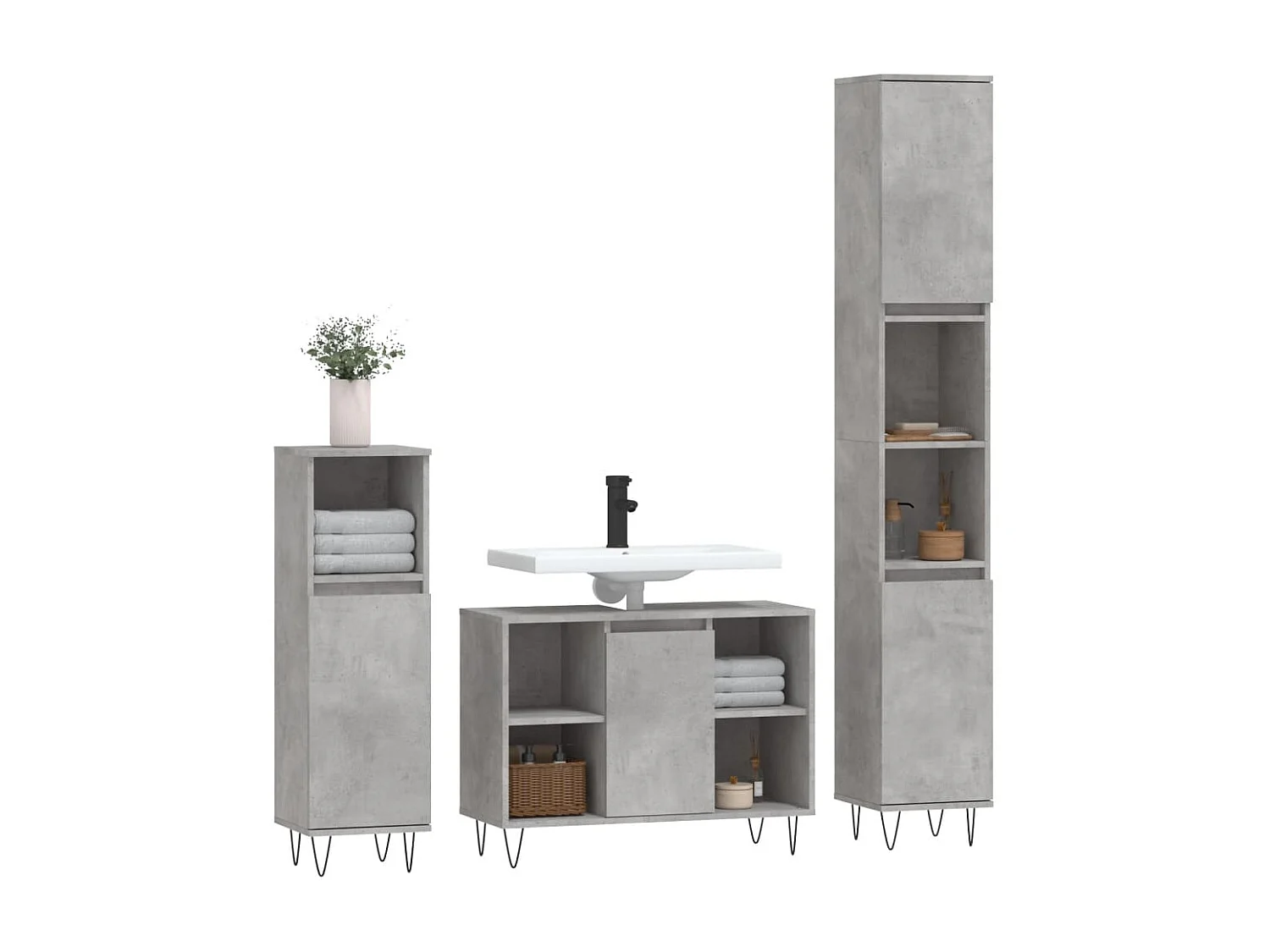 Ensemble de meubles de salle de bain 3 pcs gris béton