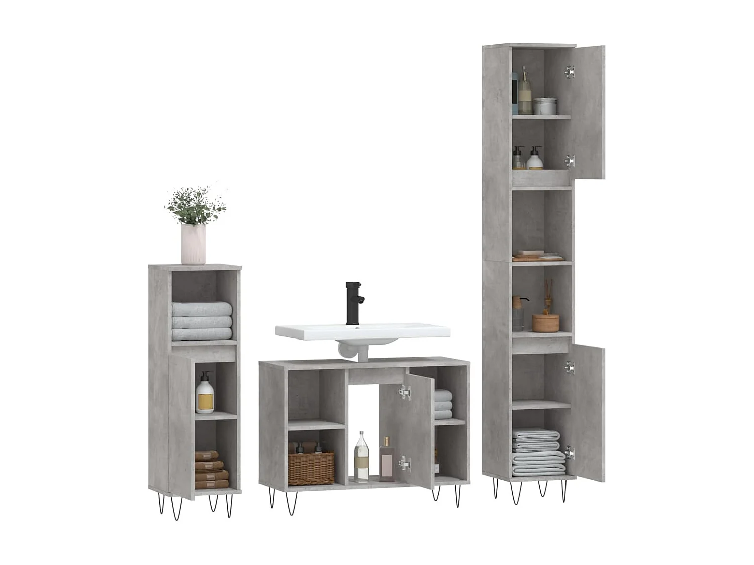 Ensemble de meubles de salle de bain 3 pcs gris béton