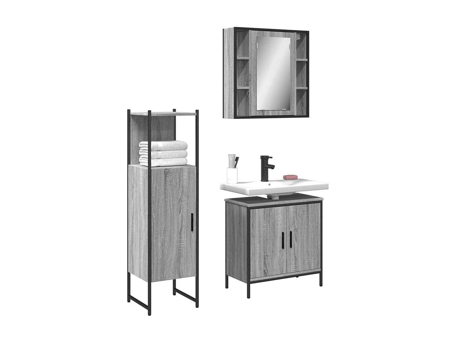 Ensemble d'armoires de salle de bain 3 pcs sonoma gris