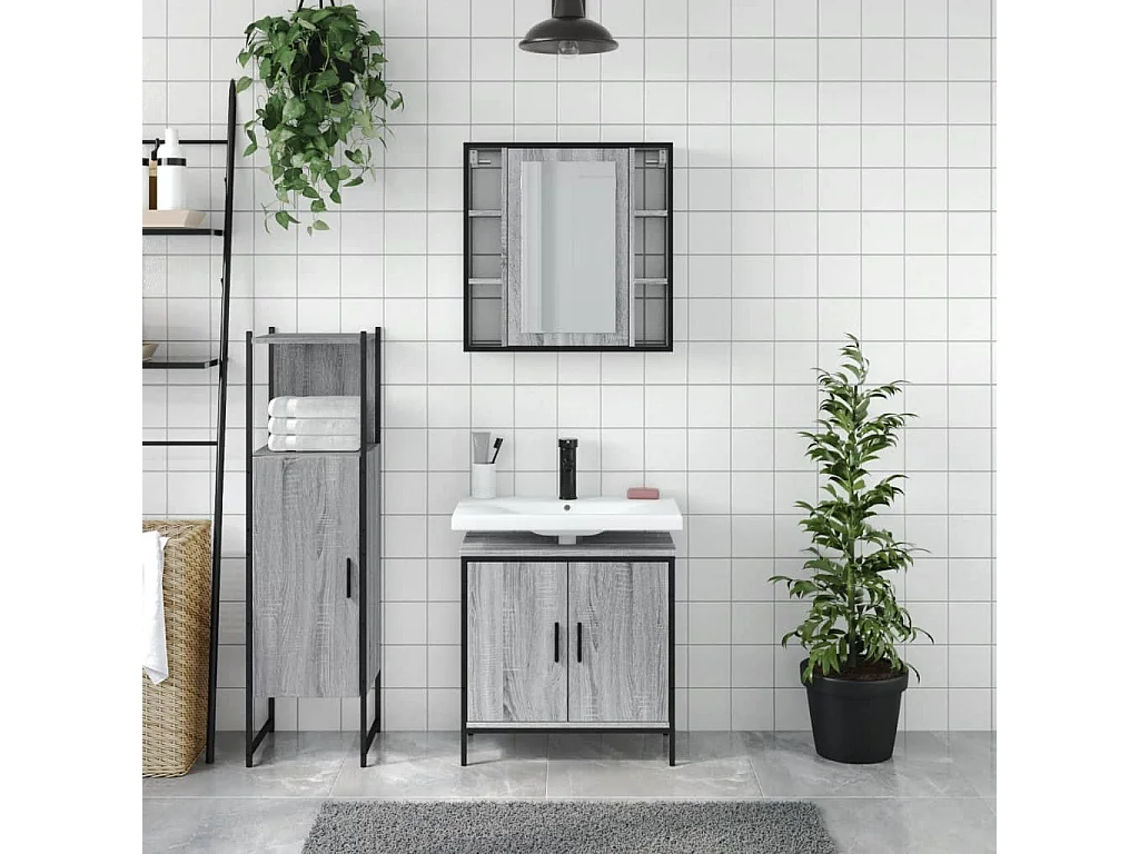 Ensemble d'armoires de salle de bain 3 pcs sonoma gris