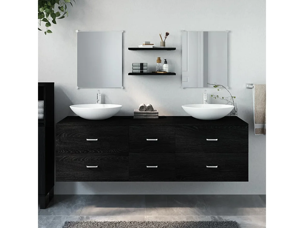 Ensemble de meubles salle de bain 5 pcs noir bois d'ingénierie