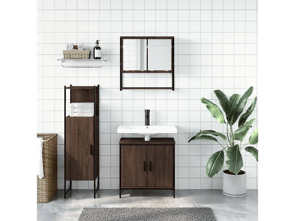 Ensemble de meubles de salle de bain 3 pcs Chêne marron