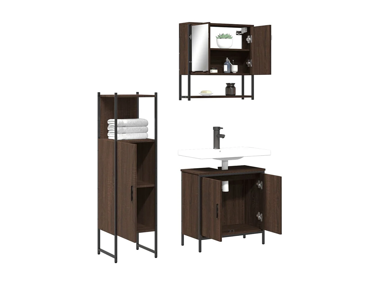 Ensemble de meubles de salle de bain 3 pcs Chêne marron