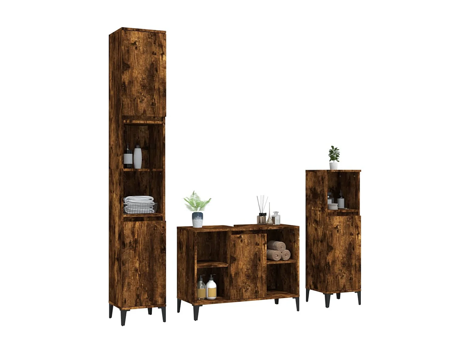 Ensemble de meubles de salle de bain 3 pcs Chêne fumé