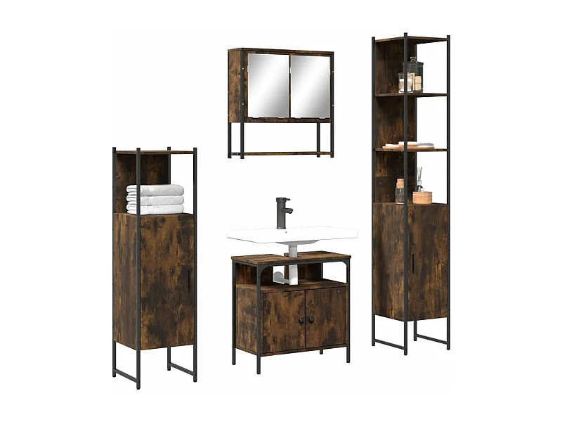 Ensemble de meubles de salle de bain 4 pcs Chêne fumé Bois