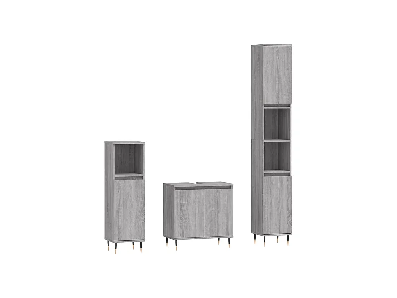 Ensemble d'armoires de salle de bain 3 pcs sonoma gris