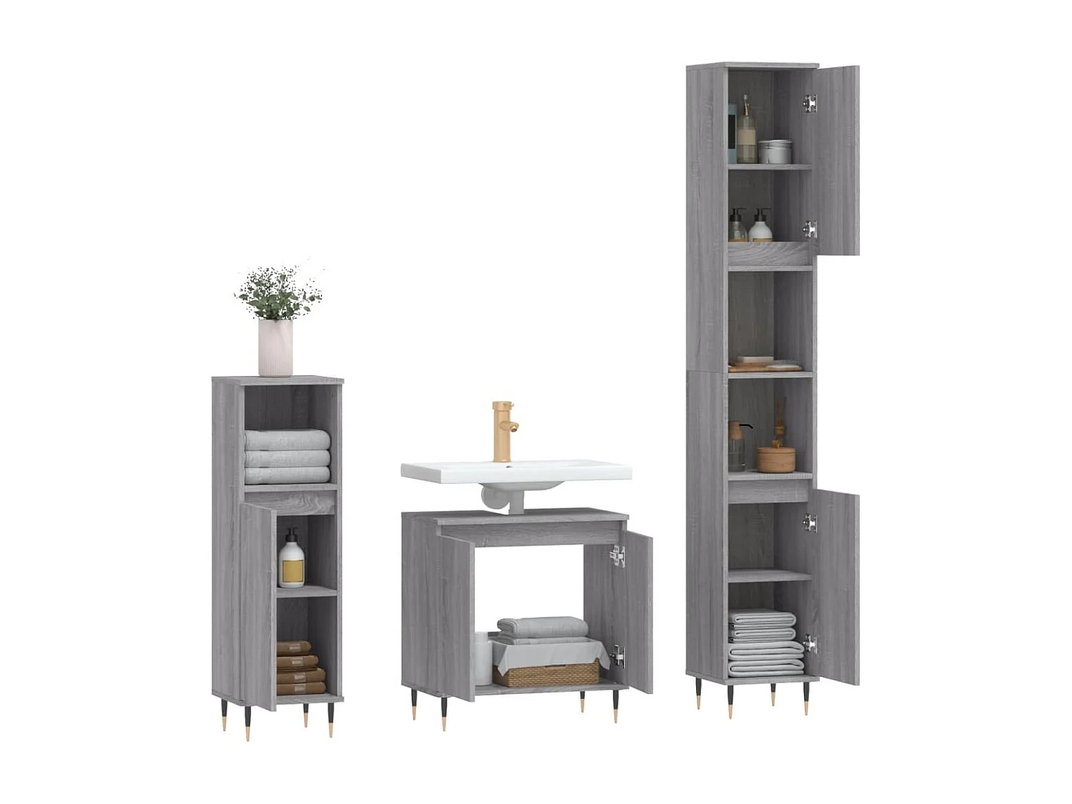 Ensemble d'armoires de salle de bain 3 pcs sonoma gris
