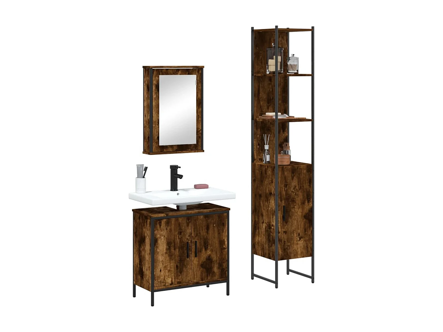 Ensemble de meubles de salle de bain 3 pcs Chêne fumé