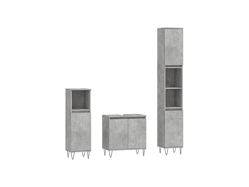 Ensemble d'armoires de salle de bain 3 pcs gris béton