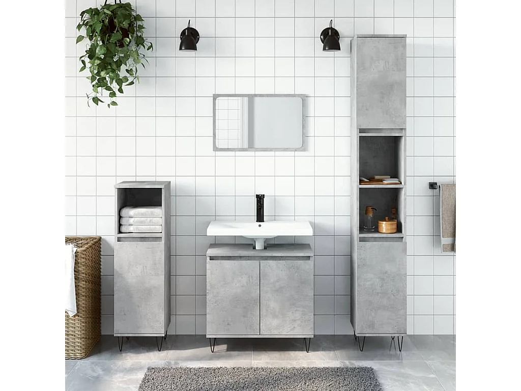 Ensemble d'armoires de salle de bain 3 pcs gris béton