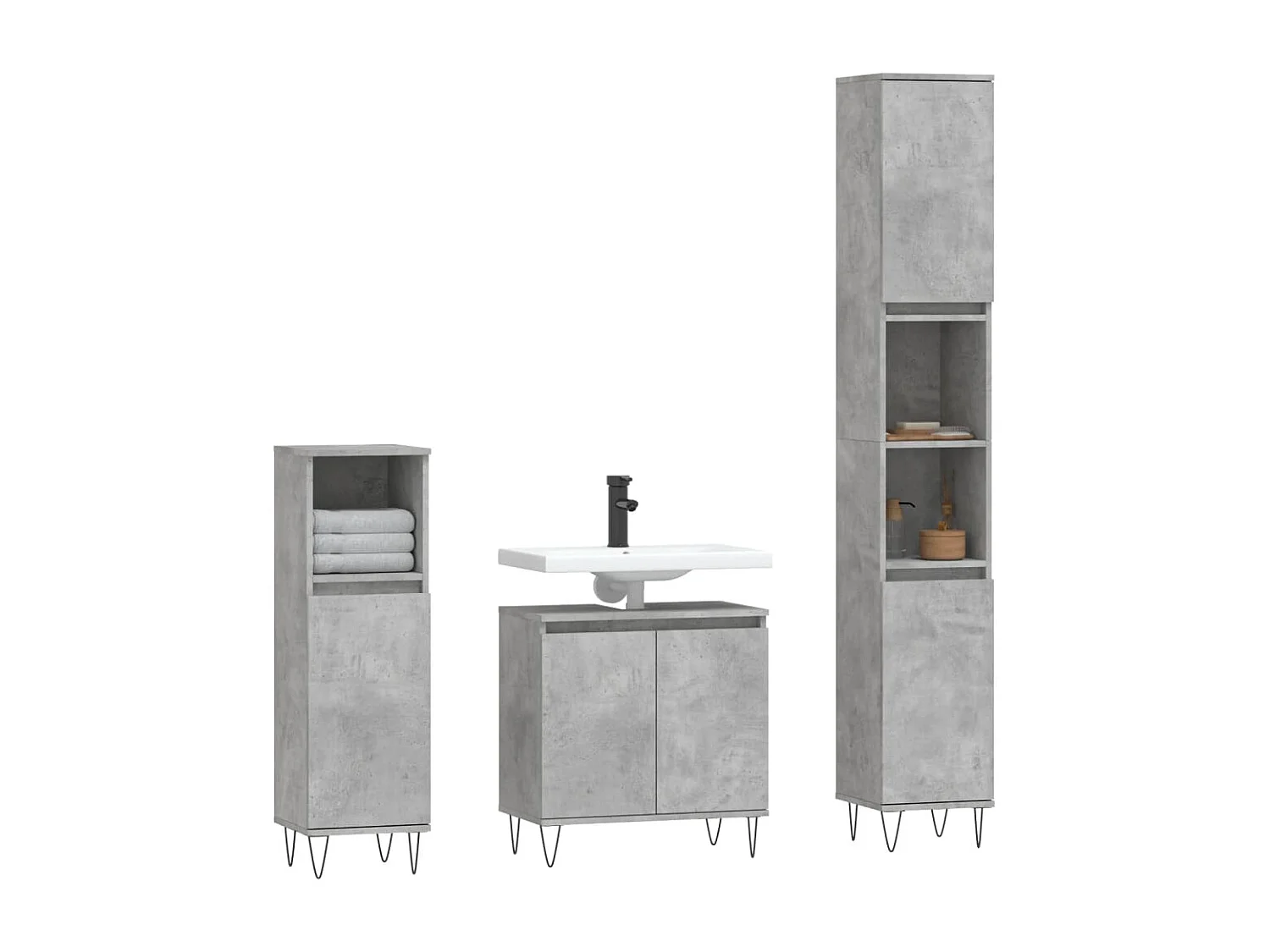 Ensemble d'armoires de salle de bain 3 pcs gris béton
