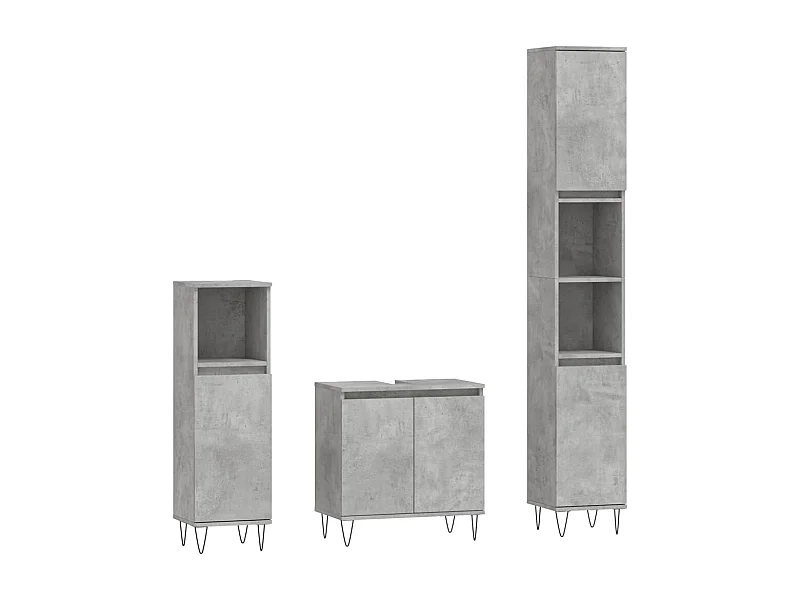Ensemble d'armoires de salle de bain 3 pcs gris béton
