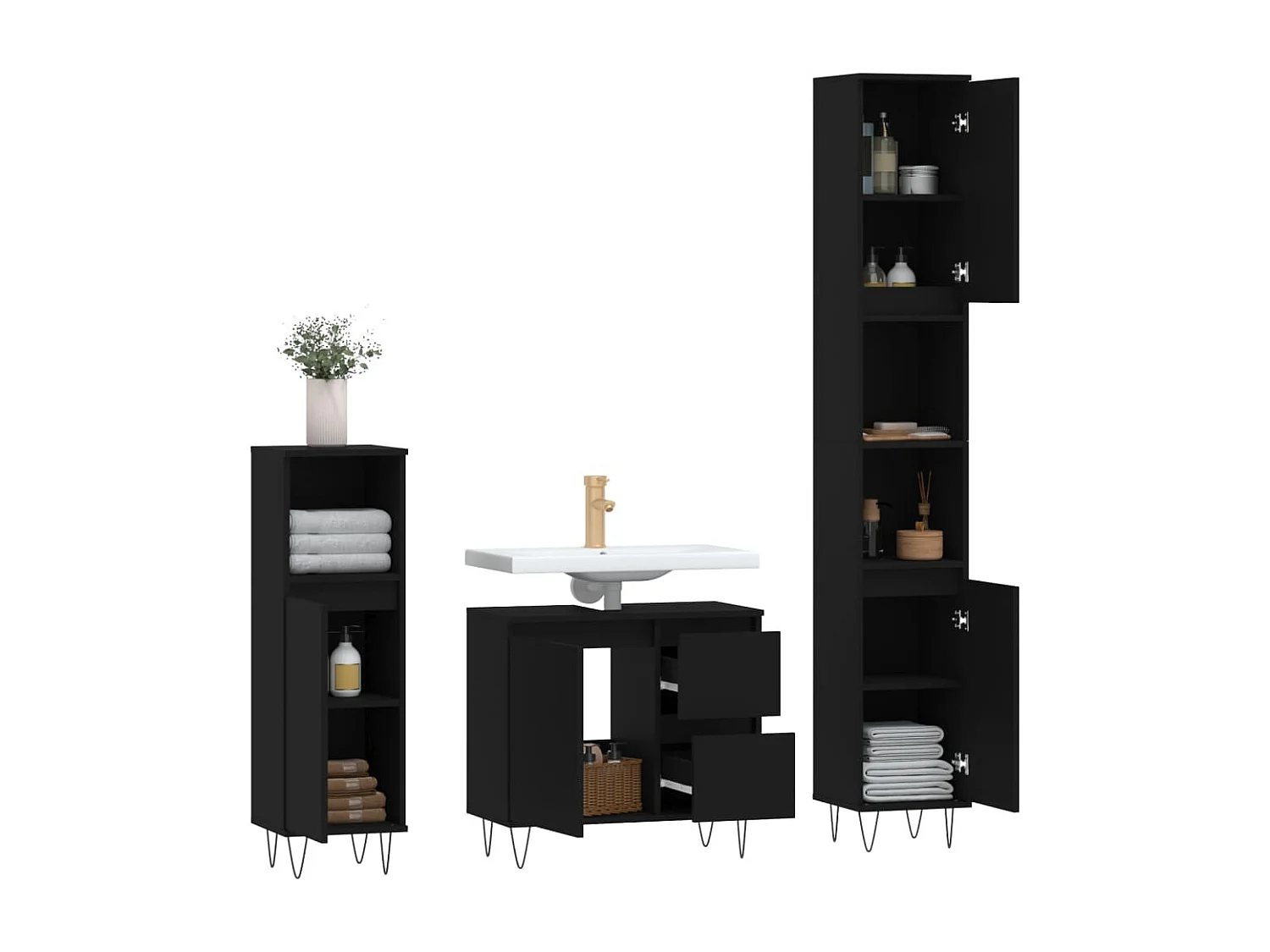 Ensemble de meubles salle de bain 3 pcs noir bois d'ingénierie