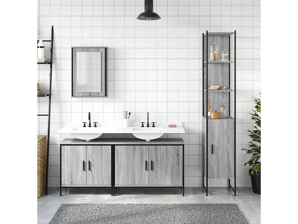 Ensemble de meubles de salle de bain 4 pcs Sonoma gris