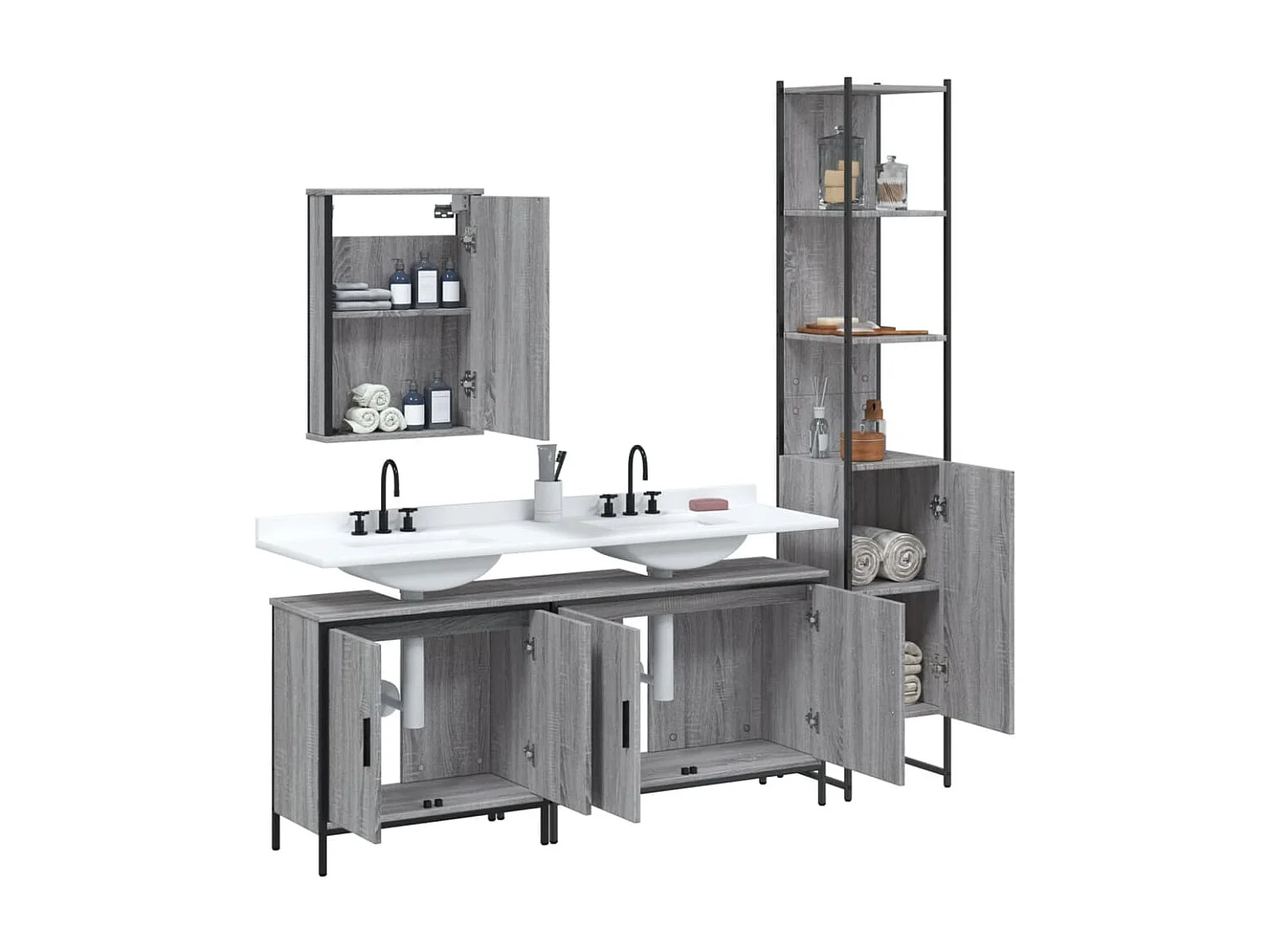 Ensemble de meubles de salle de bain 4 pcs Sonoma gris