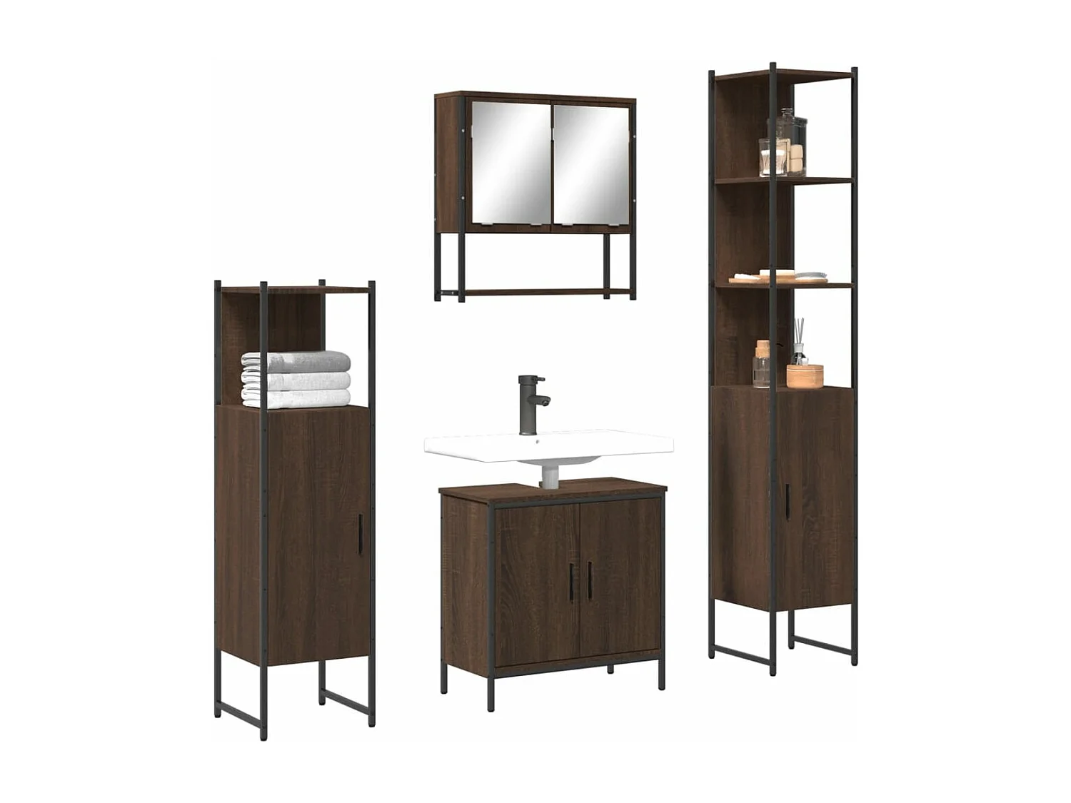 Ensemble de meubles de salle de bain 4 pcs Chêne marron