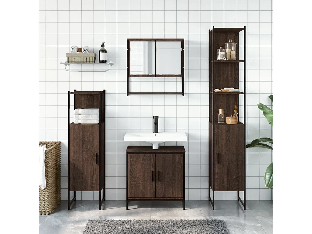 Ensemble de meubles de salle de bain 4 pcs Chêne marron