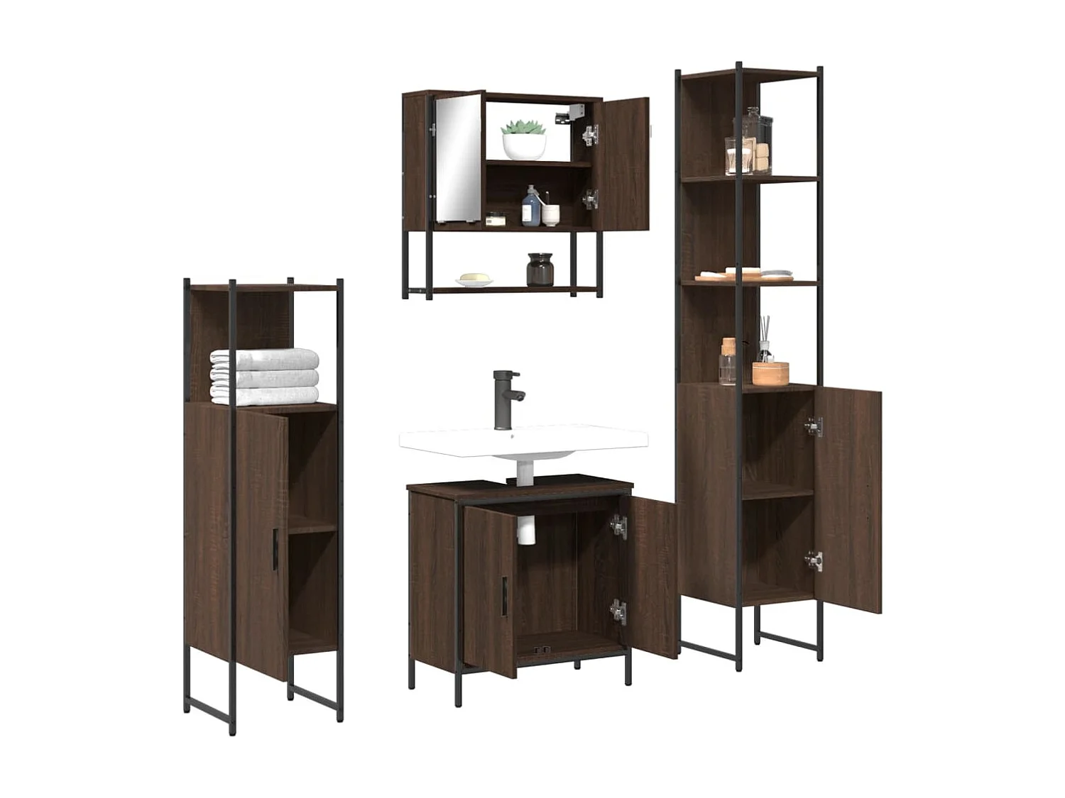 Ensemble de meubles de salle de bain 4 pcs Chêne marron