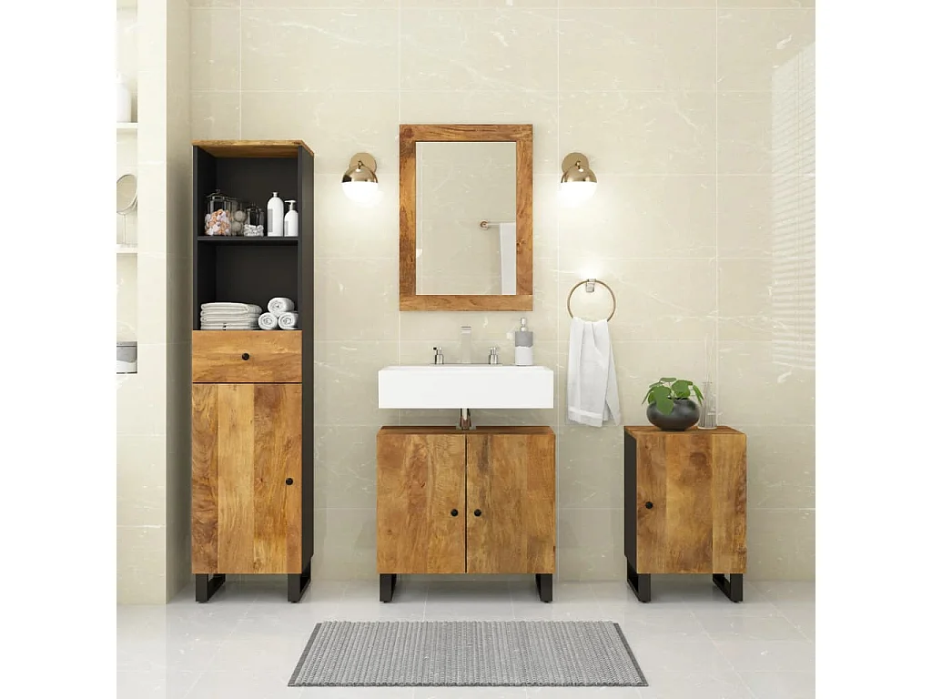 Ensemble de meubles de salle de bain 4 pcs bois manguier massif