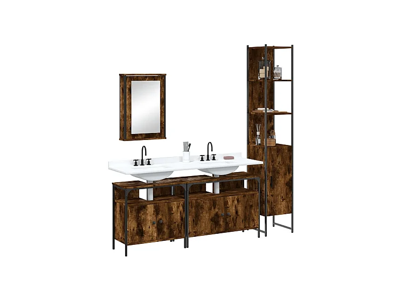 Ensemble de meubles de salle de bain 4 pcs Chêne fumé Bois